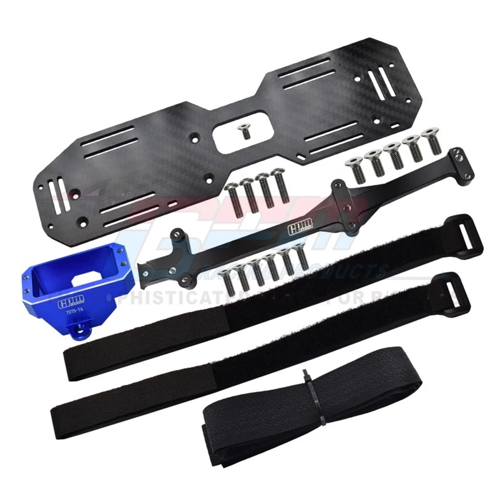 GPM for Traxxas 1/8 Sledge 6S 95076-4 RC Car Metal Carbon Fibre Servo Mount Battery Tray Box Battery Hold-down Retainer 9626