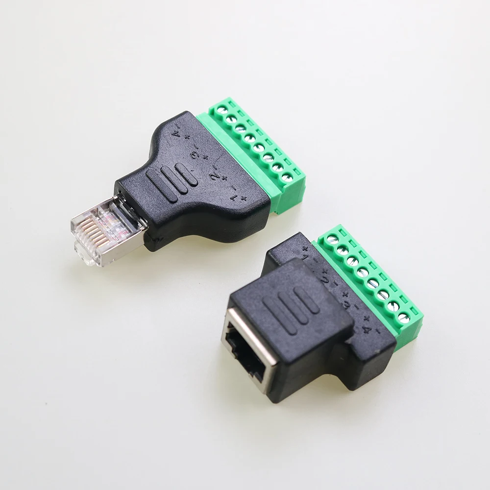 

Good quality RJ45 Ethernet male and female TO 8-pin screw terminal converter RJ45 socket connector adapter for CCTV DVR