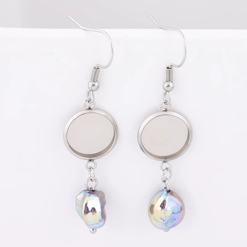 6pcs 그레이 핑크 진주 귀걸이 기본 공백 매달려 12mm 카보 숑 설정 트레이 Diy 귀고리 보석 만들기위한 결과