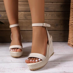 Sandalias de cuña antideslizantes para mujer, zapatos de plataforma con punta abierta, suela de goma, hebilla, tacón elegante, moda informal de verano