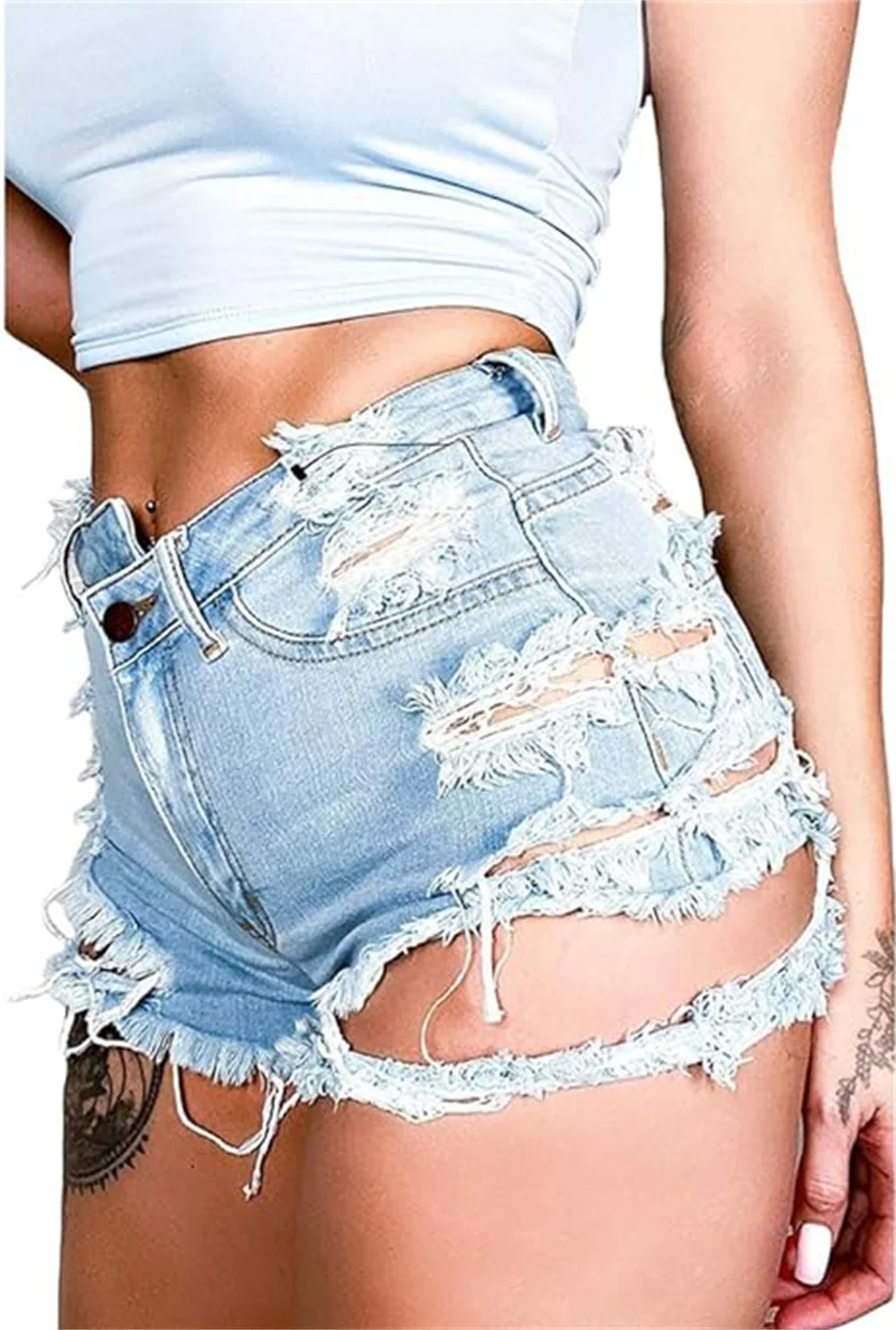 Short en jean sexy pour femme avec poches, trous déchirés effilochés, mini short en jean taille irrégulière, chaud et mignon