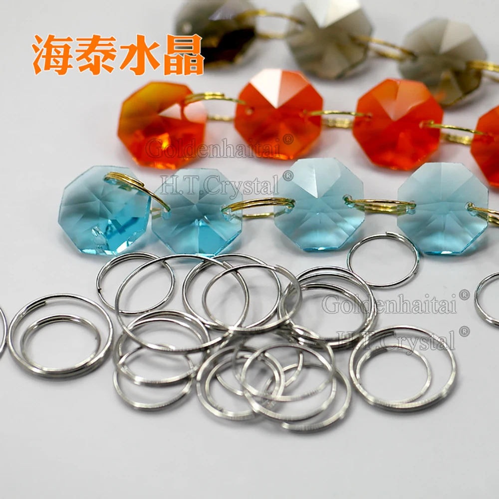 Camal 150pcs 11mm/14mm Ring Connectors Pins 4Color for Beads Octagonal Crystal Pendent Prisms Hanging Connecting Lamp Chandelier