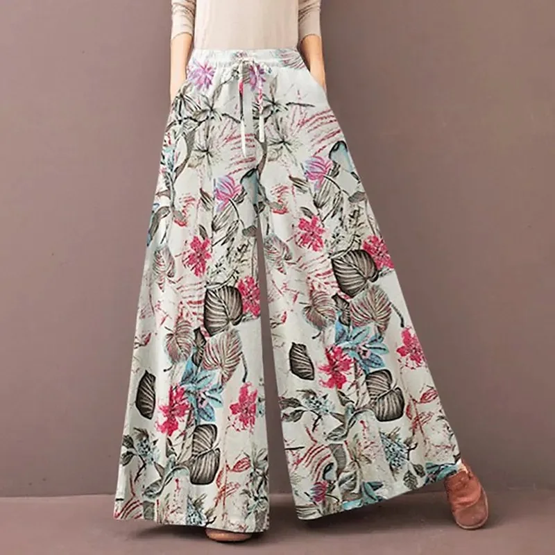 

Fashion Floral Print Pants Loose Trousers Women Elastic Waist Casual Boho Women's Wide Leg Pants Trousers