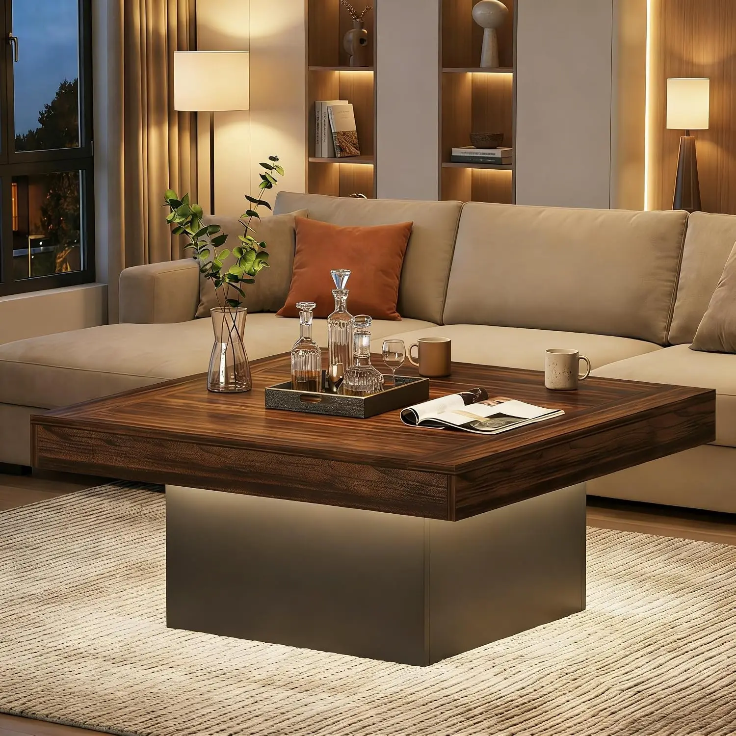 LED Coffee Table Modern Square Farmhouse APP Control 35.4
