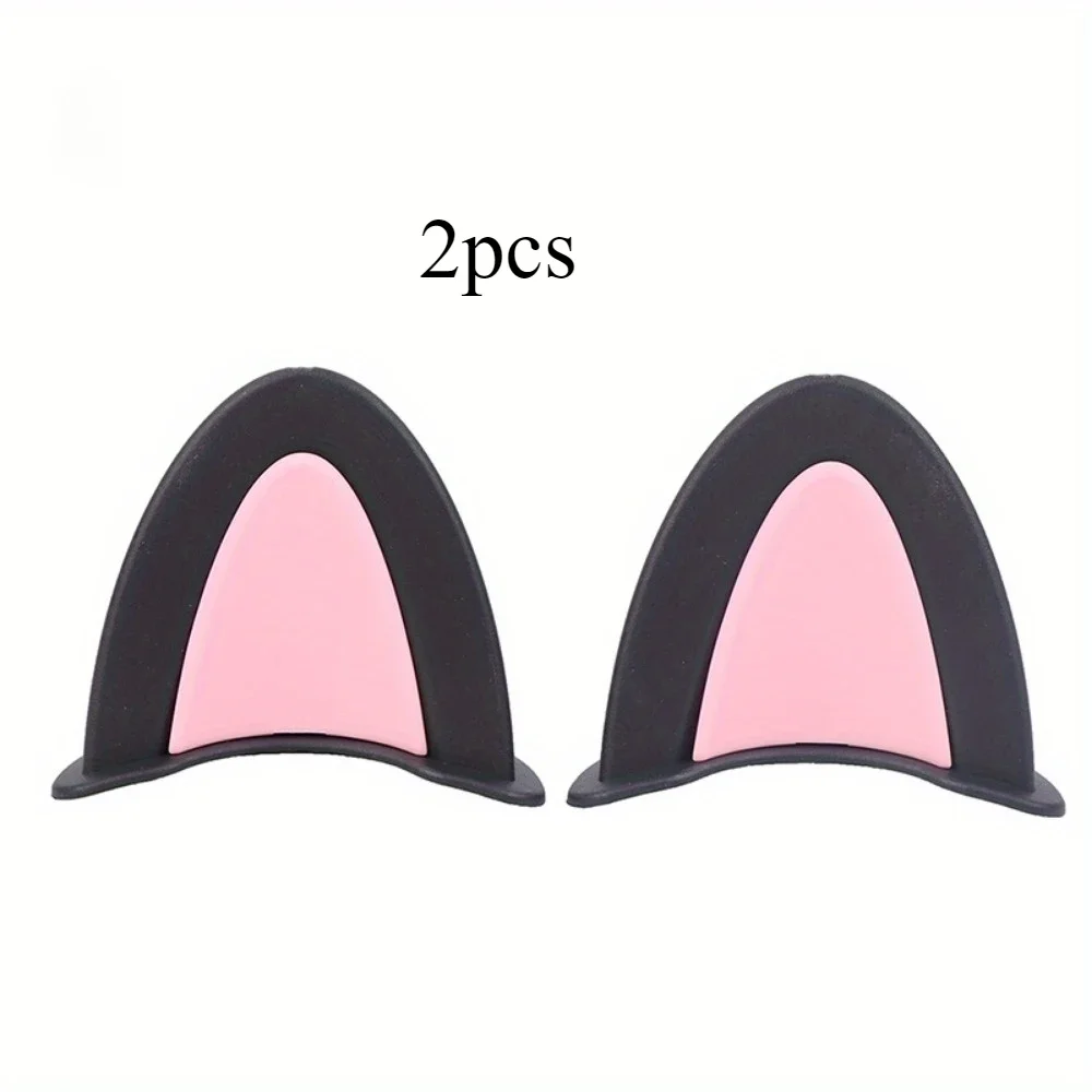 Steamed Bread Shaped Cat Ears Helmet Decor 2Pcs Lovely Cartoon Sticker for Motorcycle Helmet Decoration