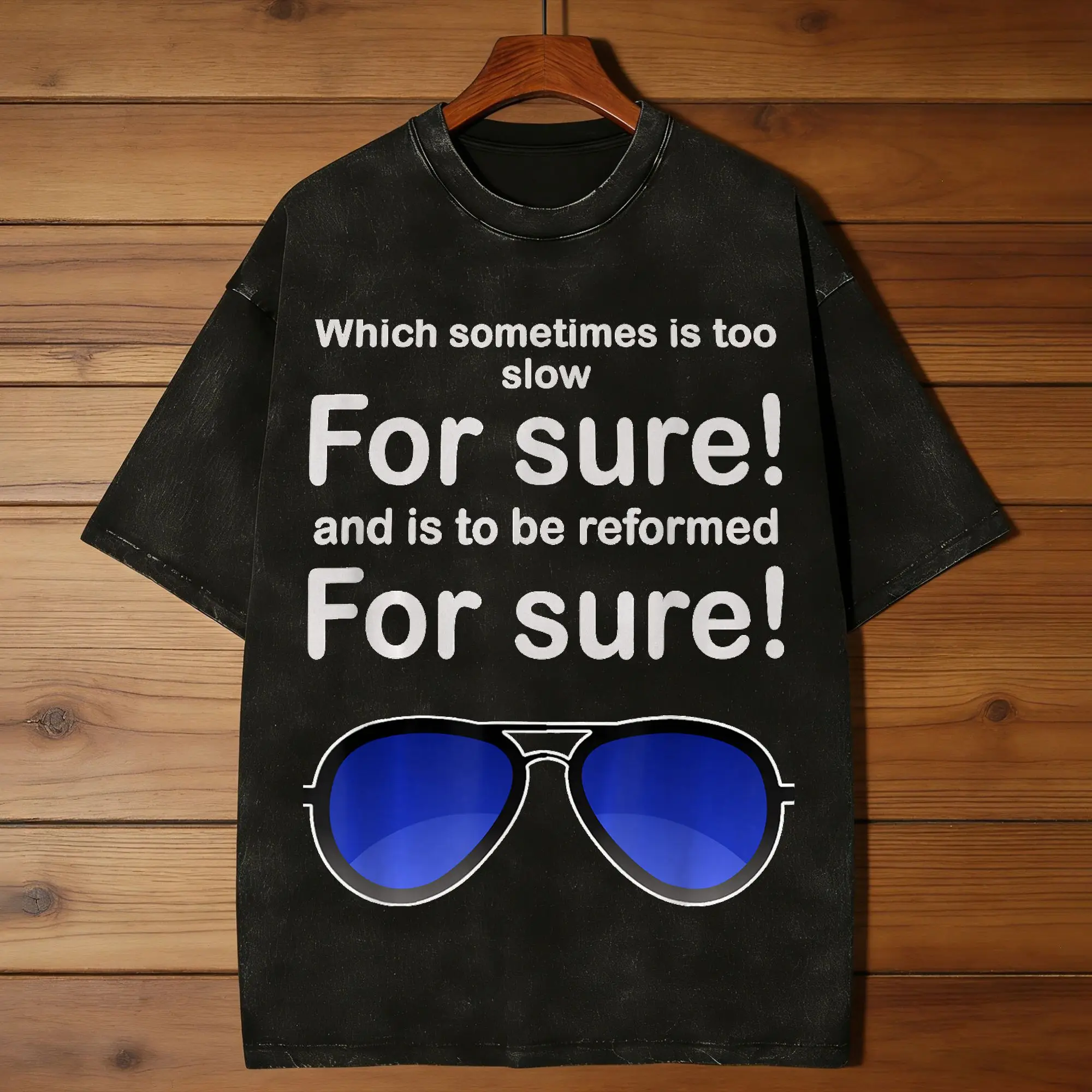 Funny Funny for Sure Macron Glasses Meme T-Shirt Men Round Collar Cotton Washed T Shirt  Short Sleeve Tees Plus Size Clothing