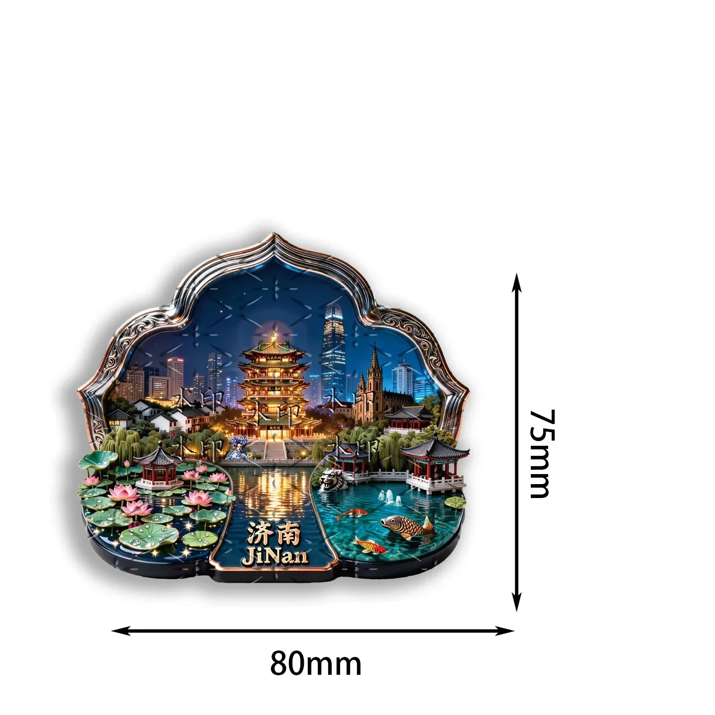 Jinan Spring City 3D Fridge Magnet, Daming Lake Baotu Spring Night View, Exquisite Cultural Creative Travel Souvenir Gift
