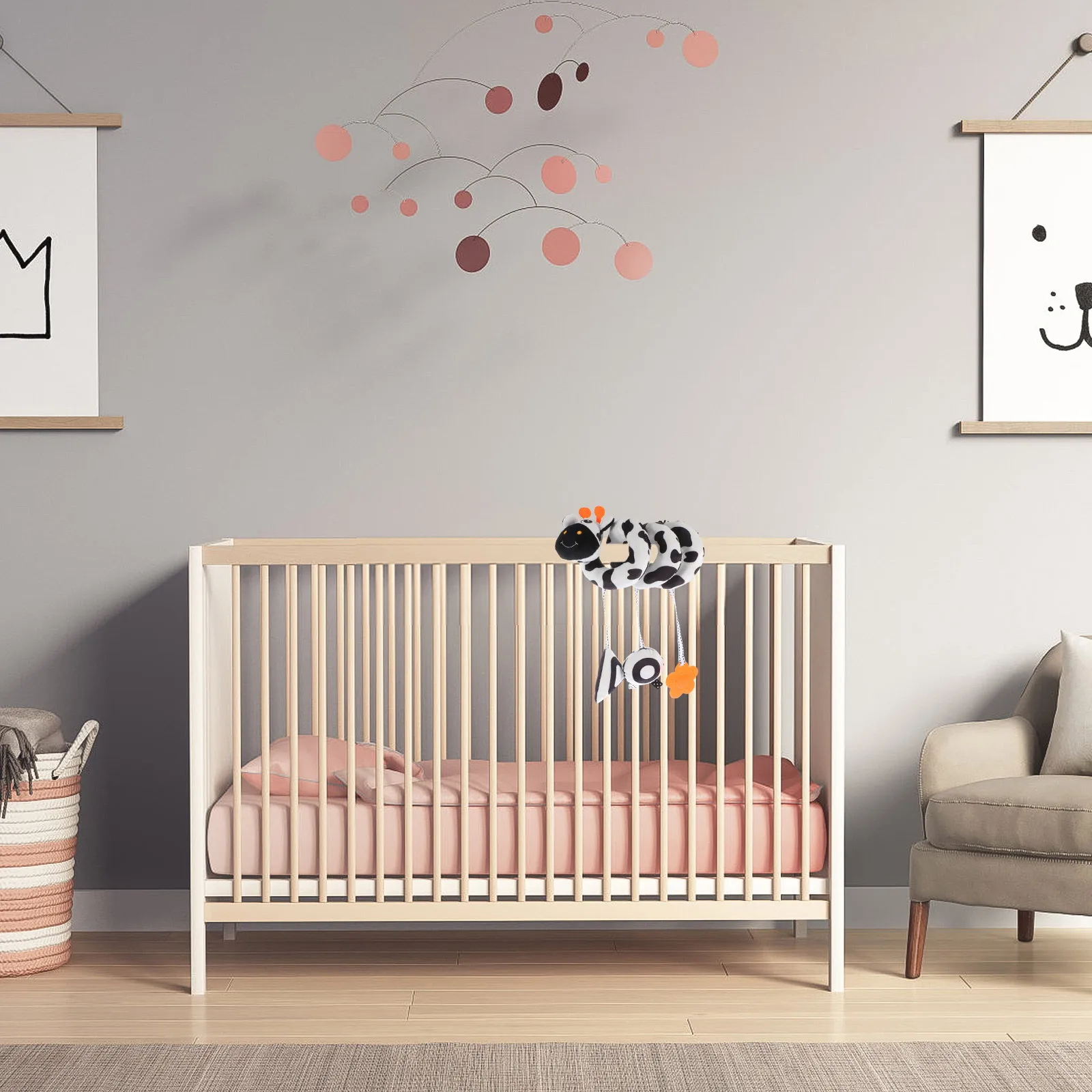 

1pc Black Bed Hanging Toys Stroller Pendant Newborn Playthings Fabric Crib Travel Decor Baby Grasping Safe