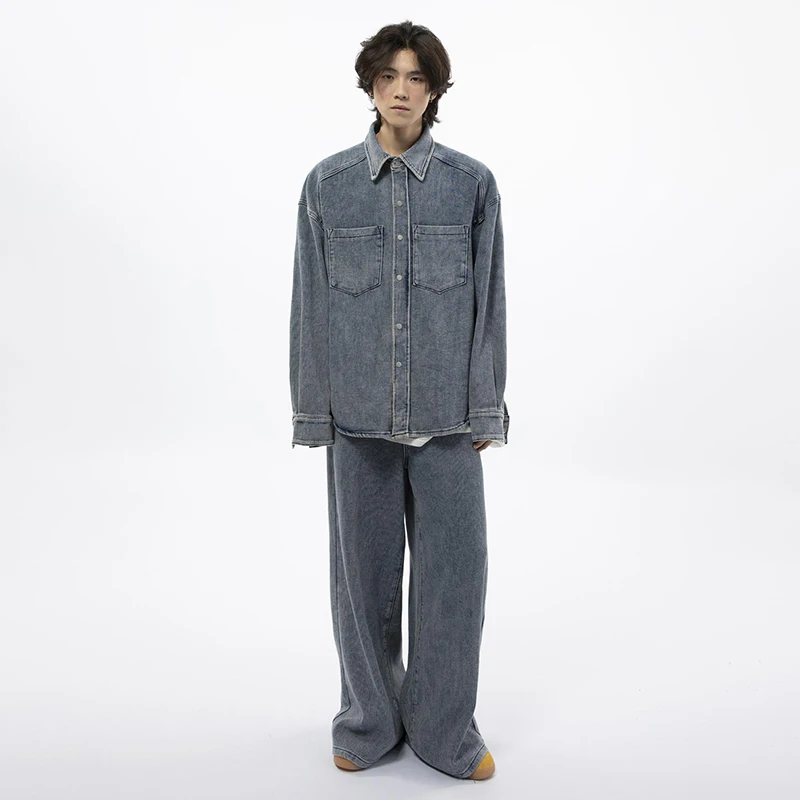 

PFNW Korean Denim Men's Suit Versatile Comfortable Lapel Texture Jacket Wide Leg Pants Trendy 2024 Autumn Streetwear New 28W4728