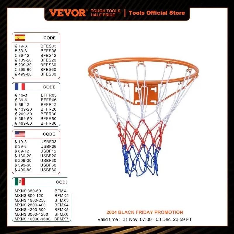 VEVOR 18inch Basketball Rim Wall Door Mounted Basketball Hoop Heavy Duty Basketball Flex Rim Goal Replacement with Net