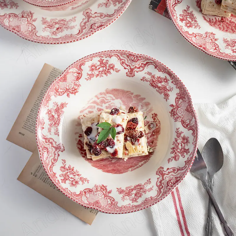 Retro Ceramic Plate Restaurant Creative Spaghetti Plates Office Desktop Afternoon Tea Dessert Organizer Home Kitchen Tableware
