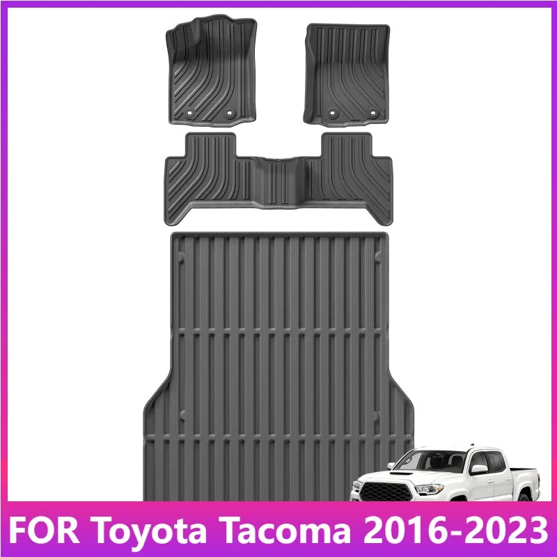 Fußmatten für Toyota Tacoma 5FT Short Bed 2016-2023 Nur Doppelkabine und Automatik, Allwetter-TPE 3D-Fußmatten Schwarz – Detail 1