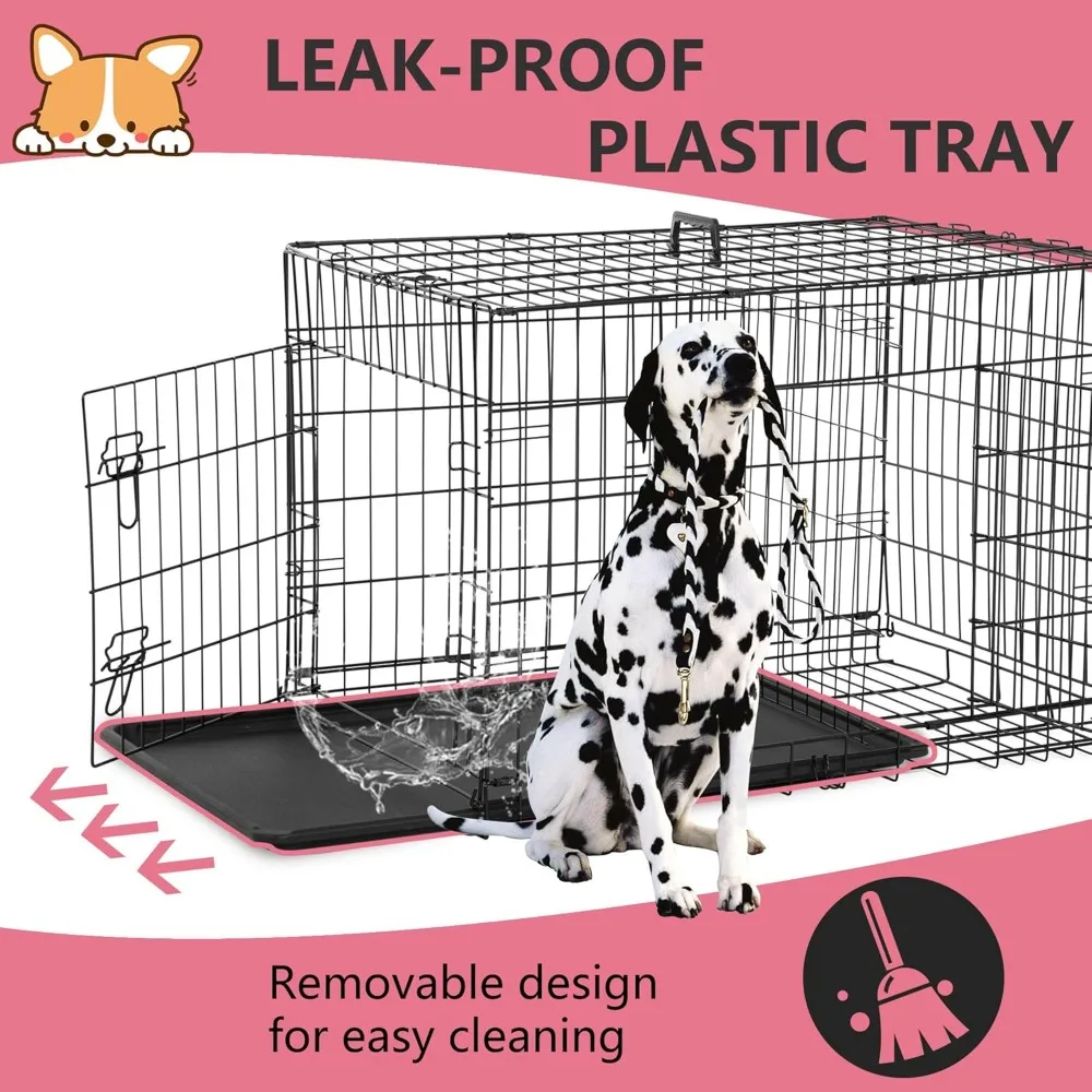 Caja para perros plegable extra grande de metal con puertas dobles, 48 pulgadas, bandeja extraíble y panel divisorio