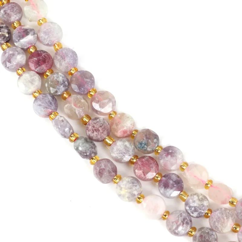 Tourmaline Plum blossom Beads Strand Faceted Flat Round 7.5mm Natural Semiprecious Stone For Jewelry Making Bracelet Earrings