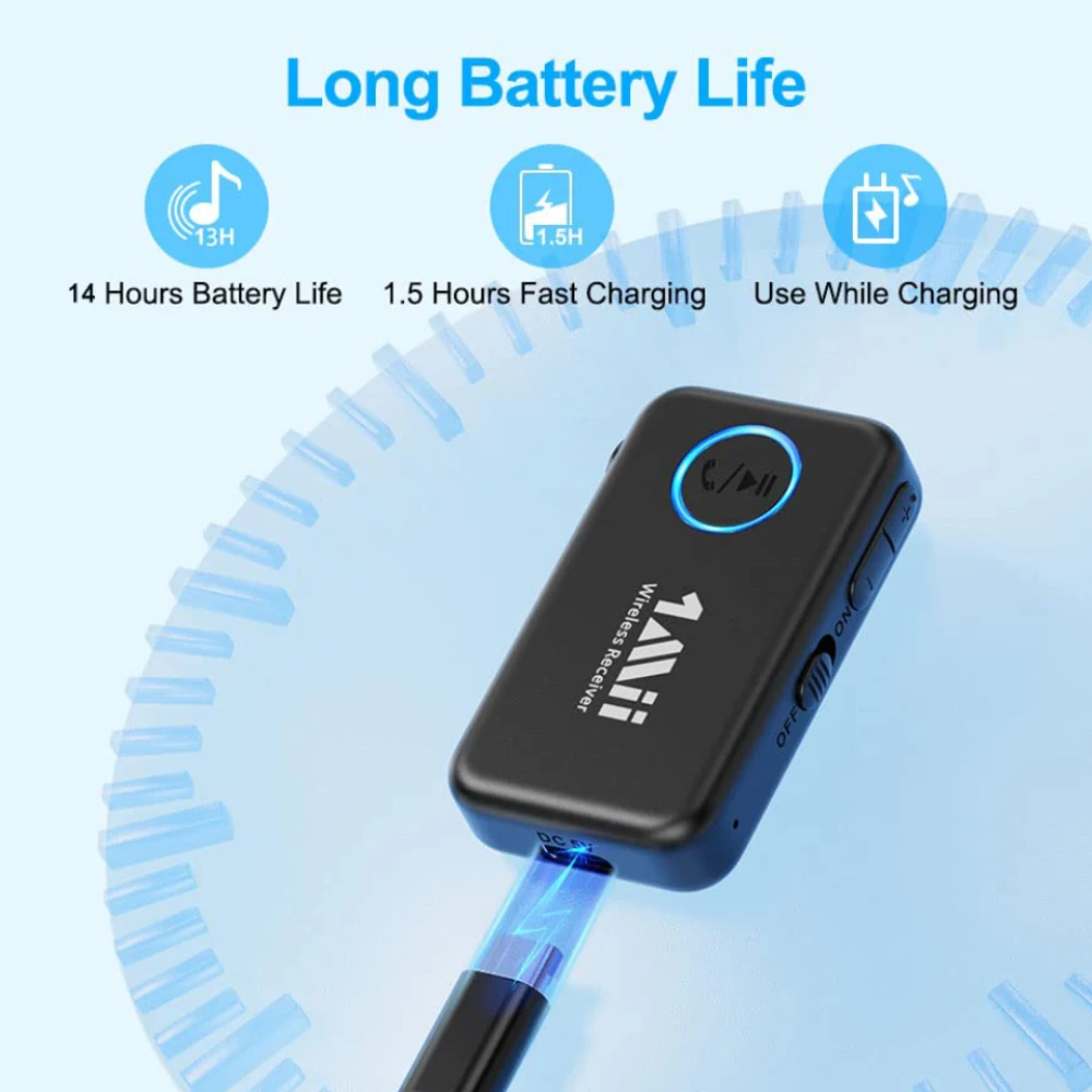 1Mii ML100 Bluetooth 5.0 приемник для автомобиля AUX аудио адаптер, с микрофоном 14H длинный аккумулятор разъем 3,5 мм для ТВ наушников динамик