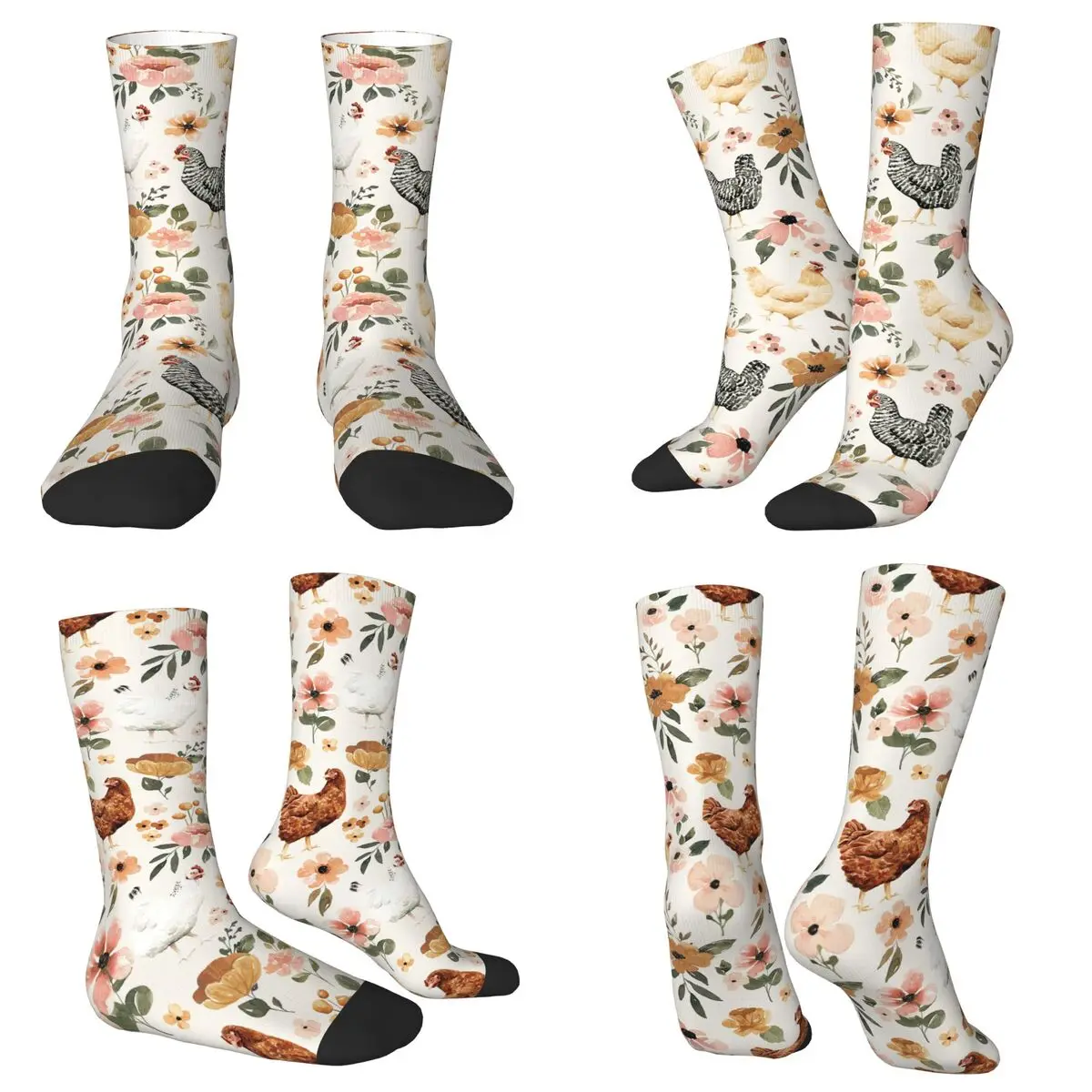 

Watercolor Chicken Floral, Charlotte Floral Collection Socks Harajuku Super Soft Stockings All Season Long Socks Christmas Gifts