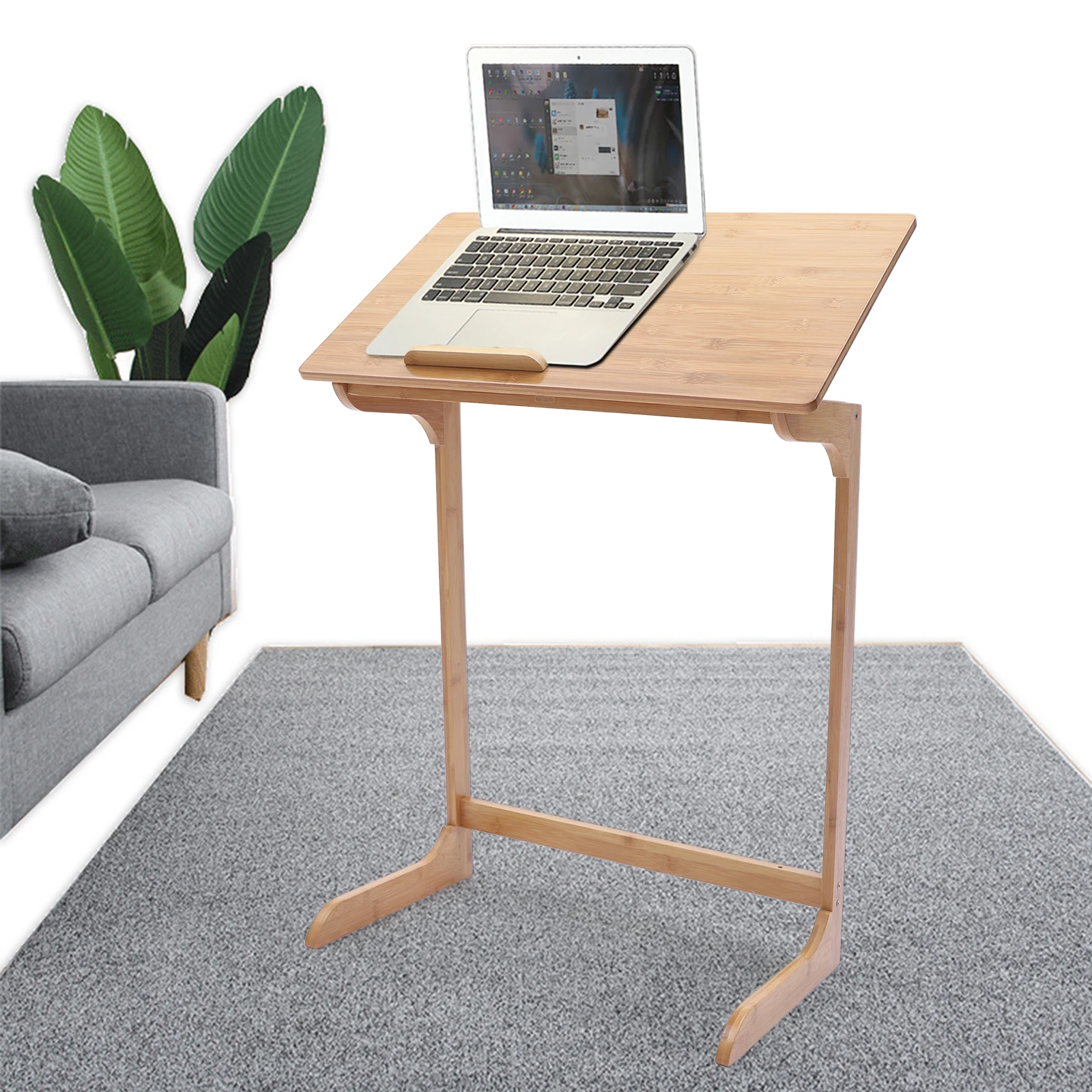 Multifunction Bamboo Sofa Couch Coffee End Table Laptop Computer Desk Snack C Table Adjustable Over-Bed Side Table Storage Tray