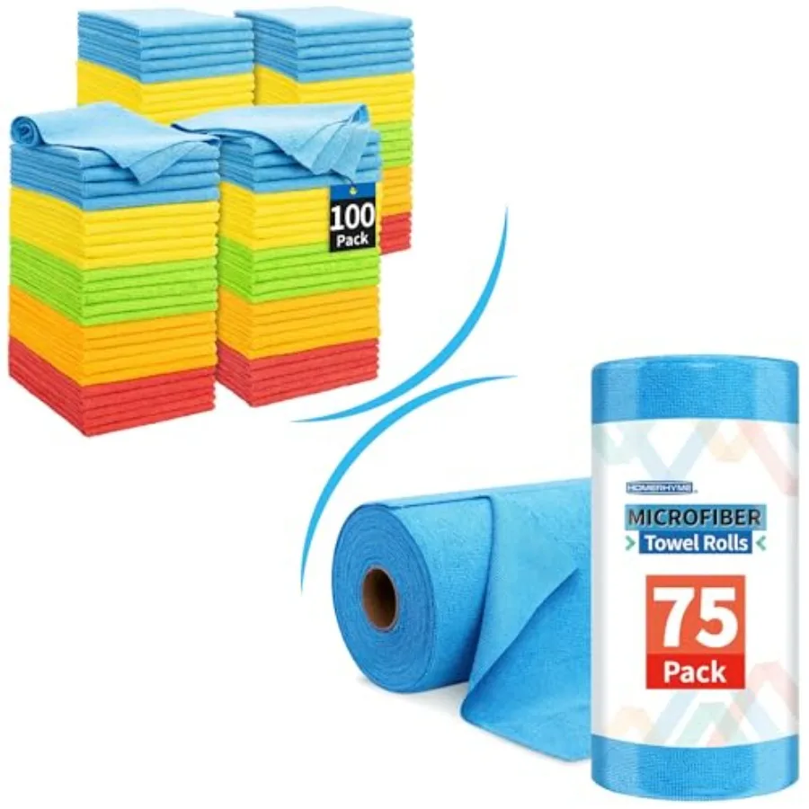 

Microfiber Cleaning Cloths 100 Pack Cleaning Rags with Microfiber Towel Roll 75 Pack Tear Away Cleaning Towels