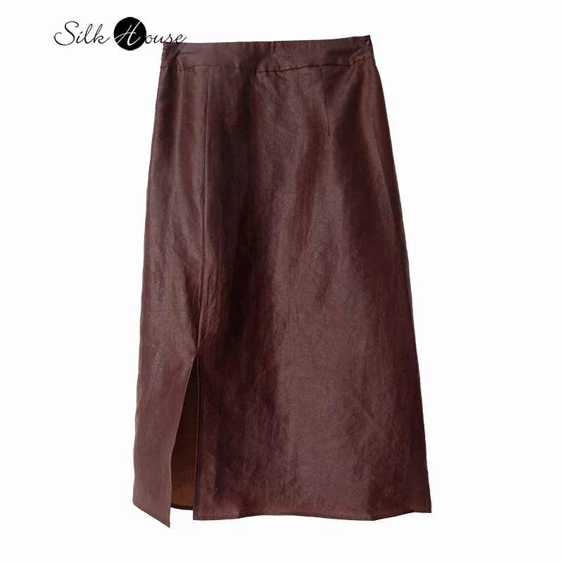 

2024 Early Autumn New 100% Natural Mulberry Silk Gambiered Guangdong Gauze Split Design Sense Women's Fashion Skirt