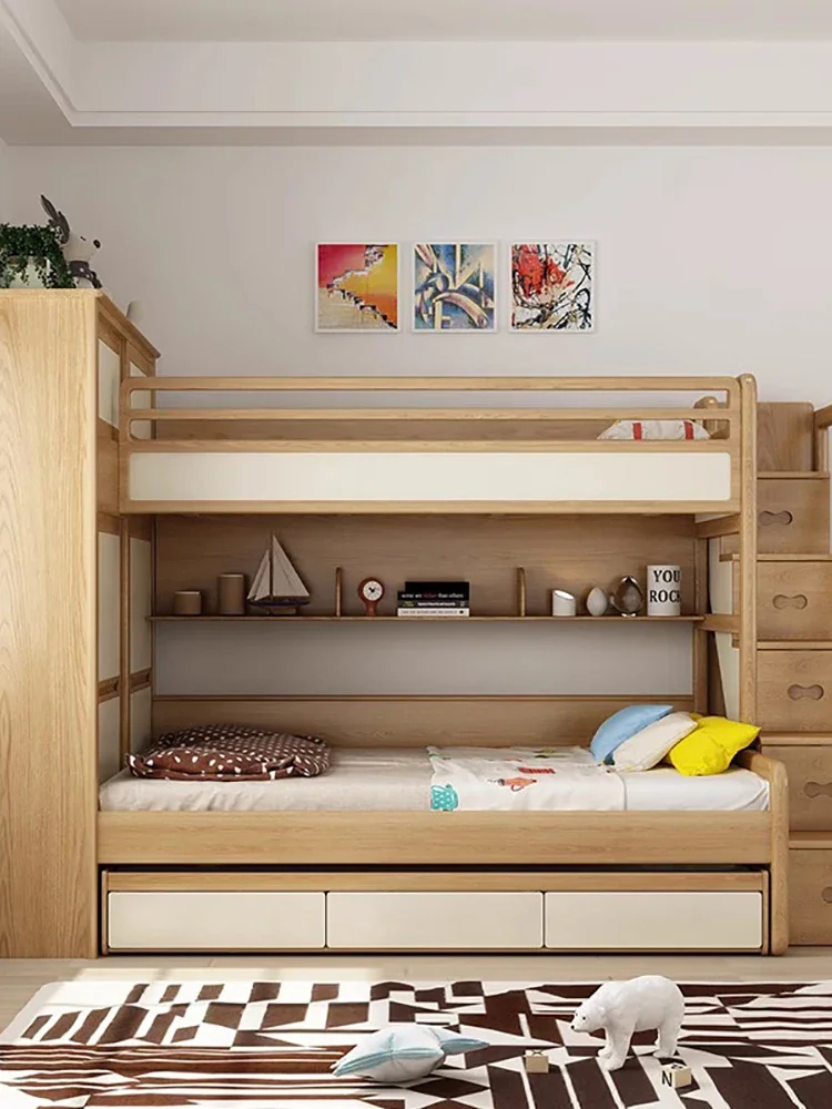 

1. Multi functional combination bed, solid wood wardrobe high and low child mother storage high box, up and down