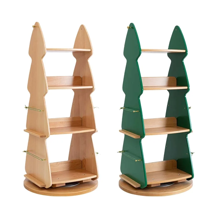 

All solid wood pine bookcase children's Christmas tree storage multi-layer color 360 degree rotating bookcase