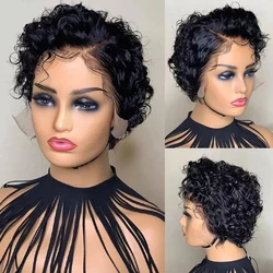 Pixie Cut Pruik Korte Bob Krullend Menselijk Haar Pruiken 13X1 Transparante Kant Natuurlijke Kleur Water Wave Menselijk Haar Pruiken In De Uitverkoop