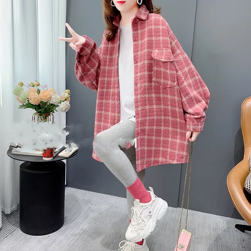 Women's Cardigan Jacket Women's Autumn Clothes Thin Fashionable And Versatile High-end Outerwear Plaid Shirt Top Commuting P326