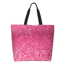 Silver Pink Glitter Sparkle Diamond Grocery Shopping Tote Bags Bling Crystal Canvas Shopper Shoulder Bag Big Capacity Handbags