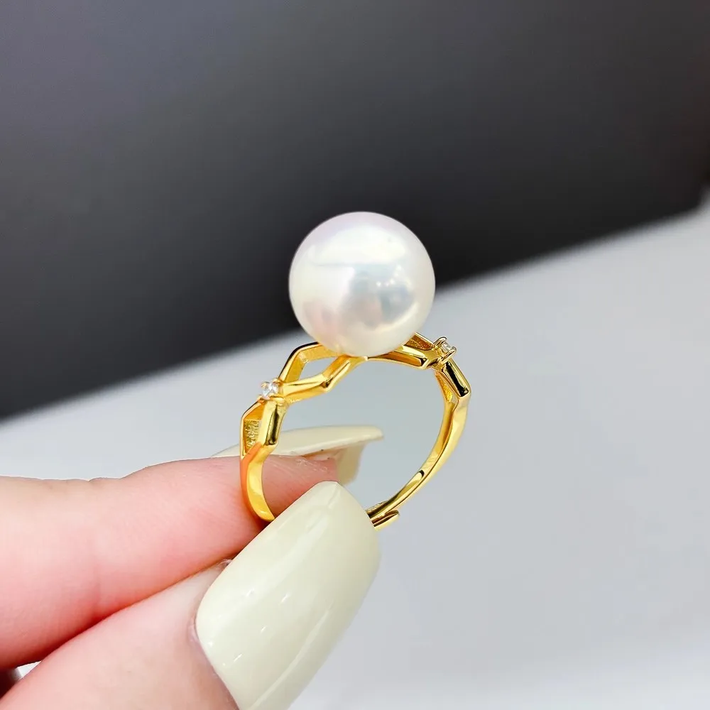 

S925 Silver Sterling Ring Inlaid Zirconia Half Hole Pearl Ring Base Resizable Design DIY Handmade Fine Jewelry Ring Accessories