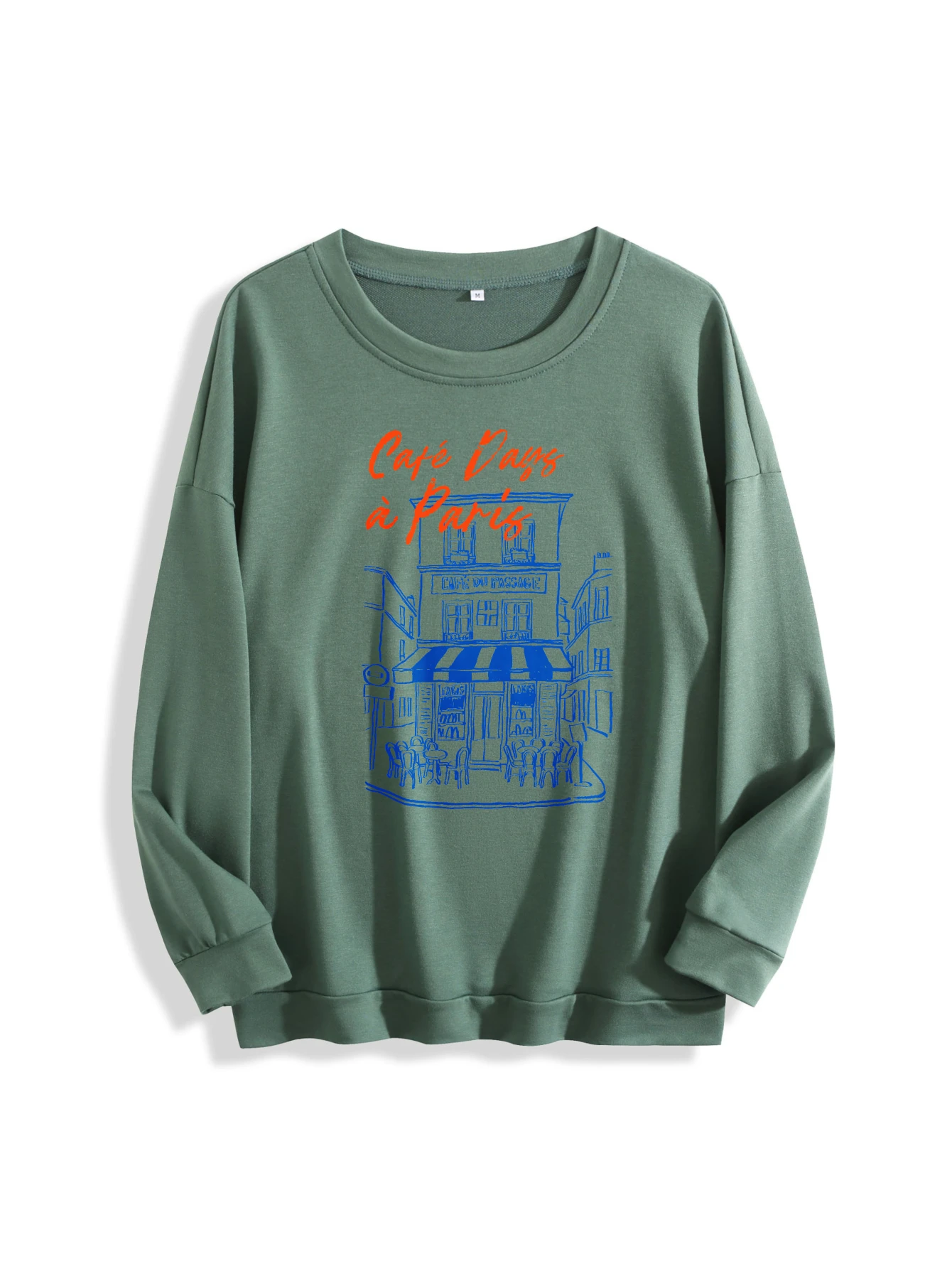 سترة رسم باريس كاجوال متعددة الألوان برقبة دائرية للنساء فضفاضة من القطن الخالص لمظهر أزياء الهالوين الرياضية للخريف والشتاء