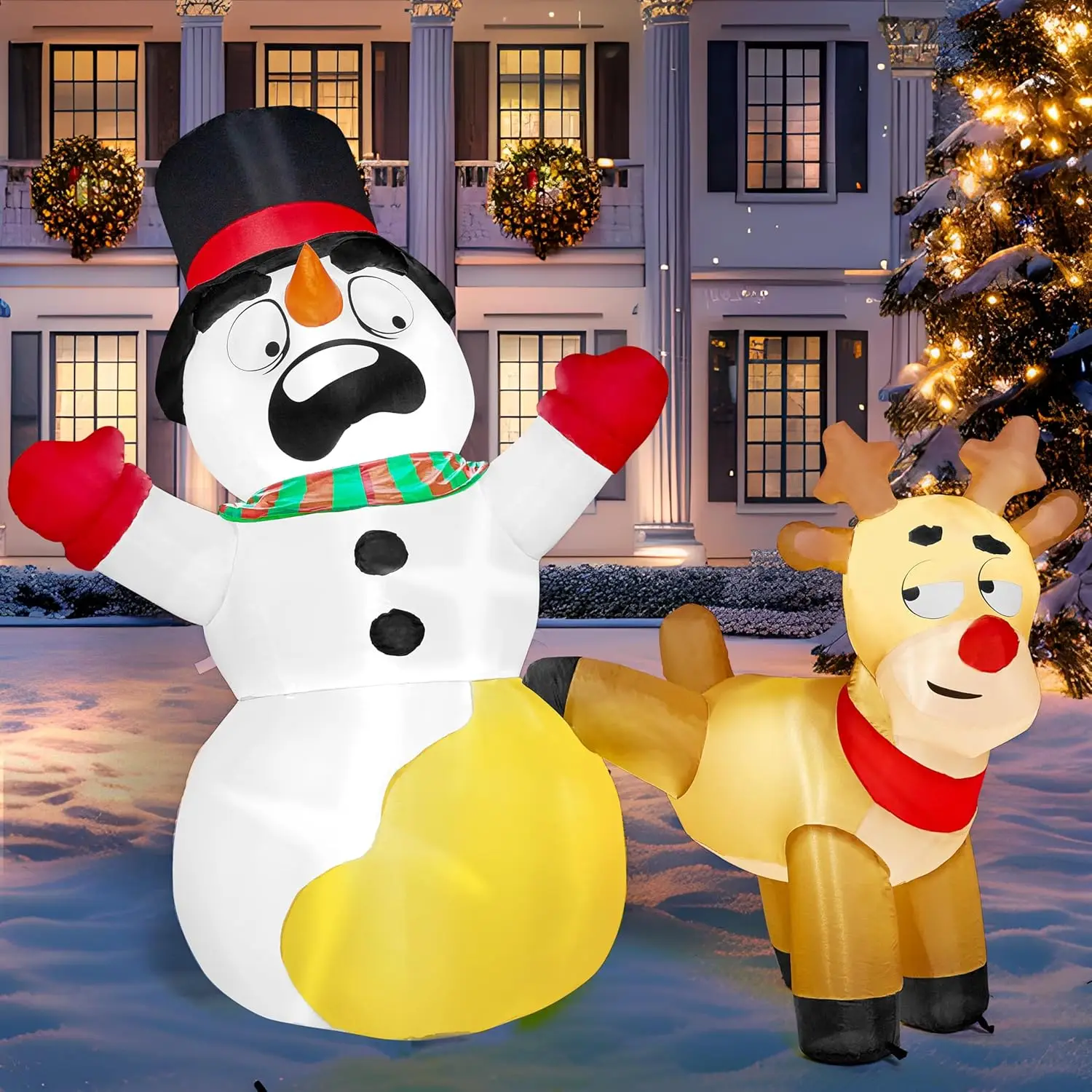 JOYFY 6.6 قدم طويل عيد الميلاد نفخ الديكور الرنة التبول على ثلج مع المصابيح المدمجة لعيد الميلاد حفلة ساحة حديقة ديكور