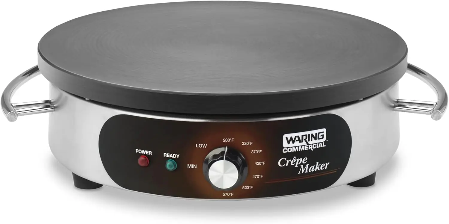 

Waring Commercial WSC160X 16" Electric Crepe Maker, Cast Iron Cooking Surface, Stainless Steel Base, Includes Batter Spreader