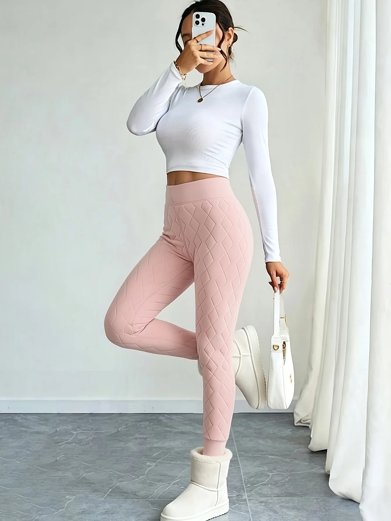 Winter Women's High-Waisted Fleece-Lined Quilted Pants, Thickened Casual Stretchy Slim-Fit Extra Thick Warm Yoga Pants, Comfortable Tight-Fitting Inner Wear Leggings for Women