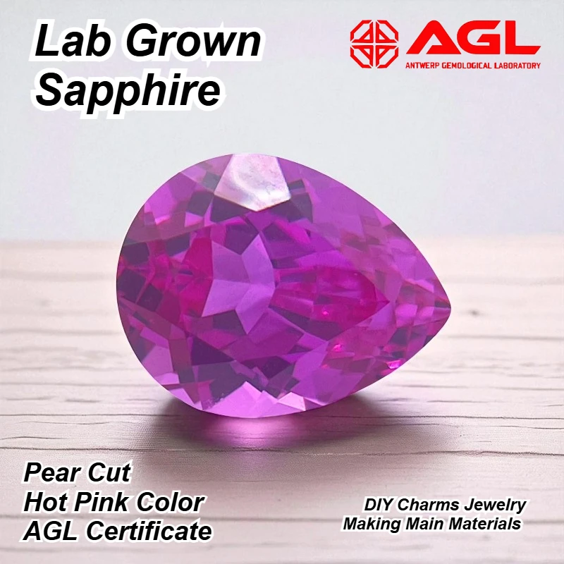 

Hot Sale Lab Grown Sapphire Pear Cut Hot Pink Color DIY Charms Jewelry Ring Making Main Materials Selectable Certificate