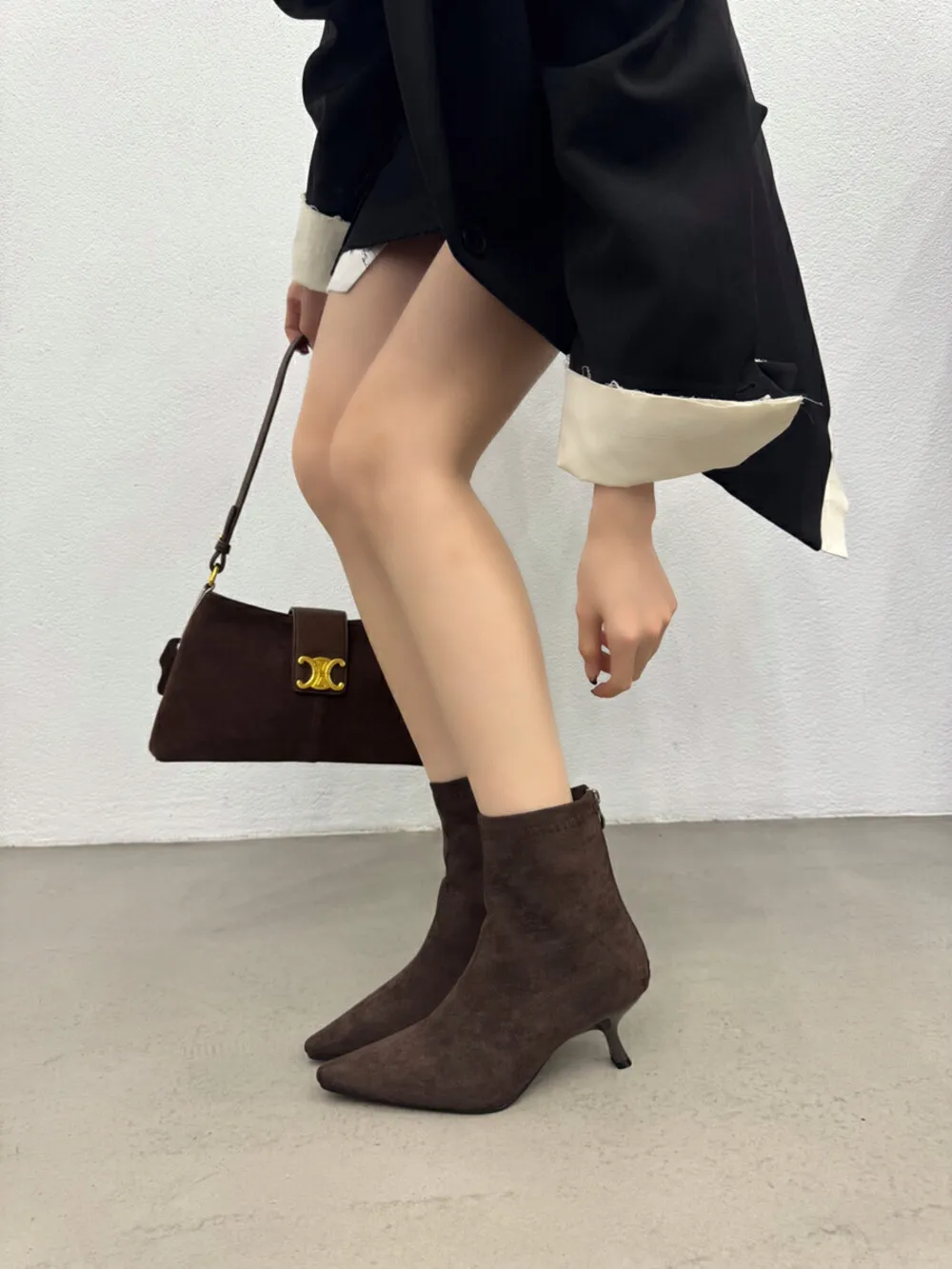 Pointed Toe Women Sock Boots 2024 New Arrivals Thin High Heels Back Zipper Elegant Dress Shoes Woman Size 35-39 Flock Comfort