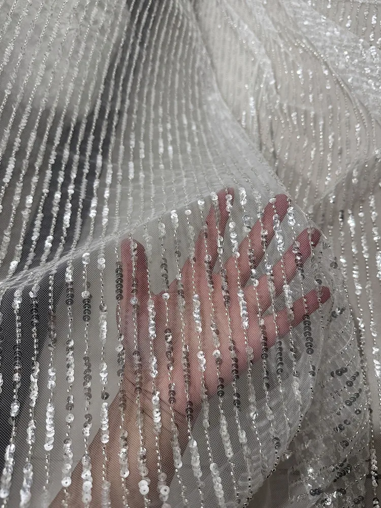Vertical Stripes Sequins Embroidery Fabrics Fabric Mesh Transparent Fabric
