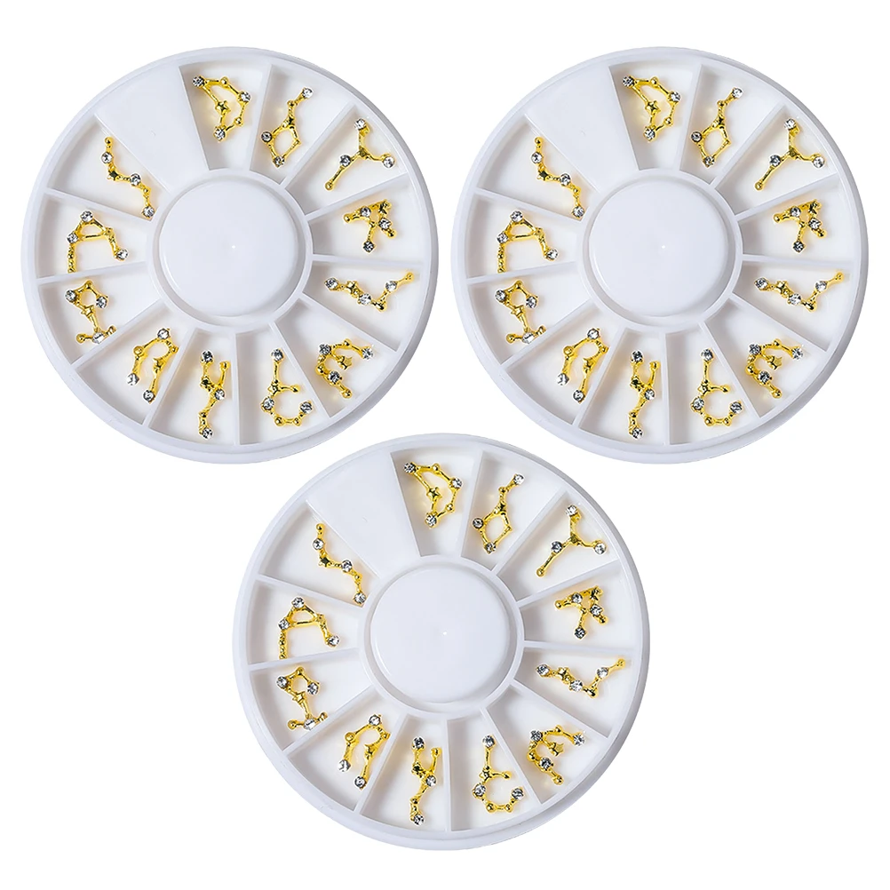 

3 Boxes 3D Zodiac Stickers Alloy Gems Rhinestones for Acrylic Nails Charms Decorations Nail Jewelry Phone Case Decals