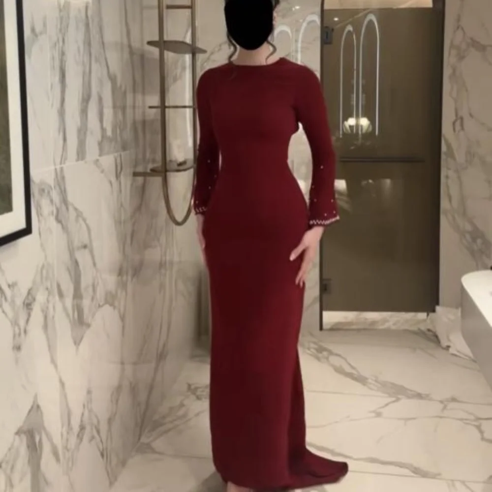 

Customized Matching Classic Jersey Pleat Rhinestone Mermaid Scoop Neck Long Dresses Evening Dresses Pastrol High Quality