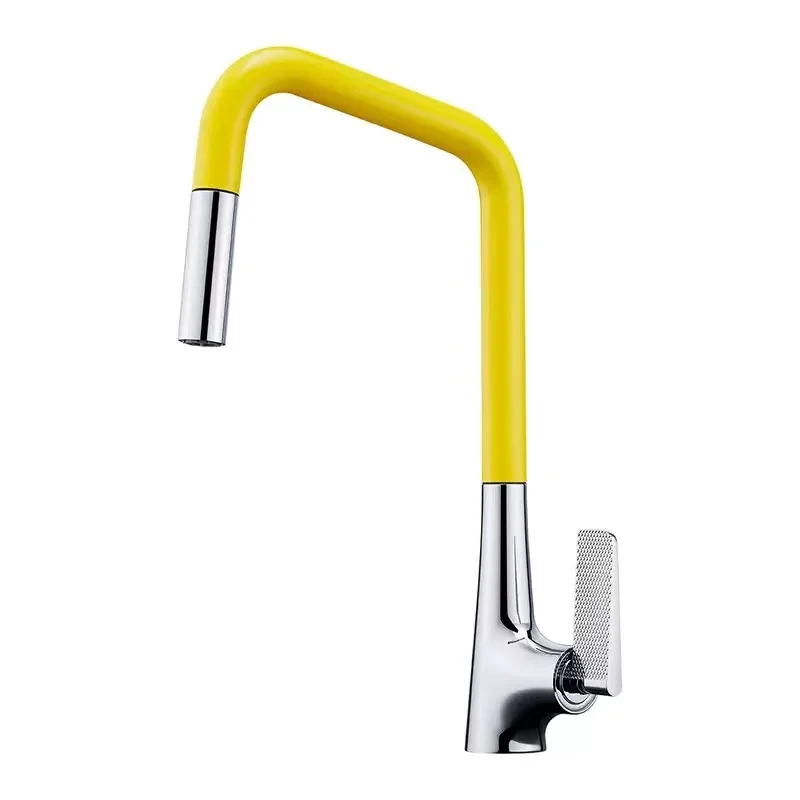 Kitchen Sink Pull-Out Hot and Cold Water Faucet Simple Electroplated Pressurized Splash-Proof Multi-Mode Water Faucet