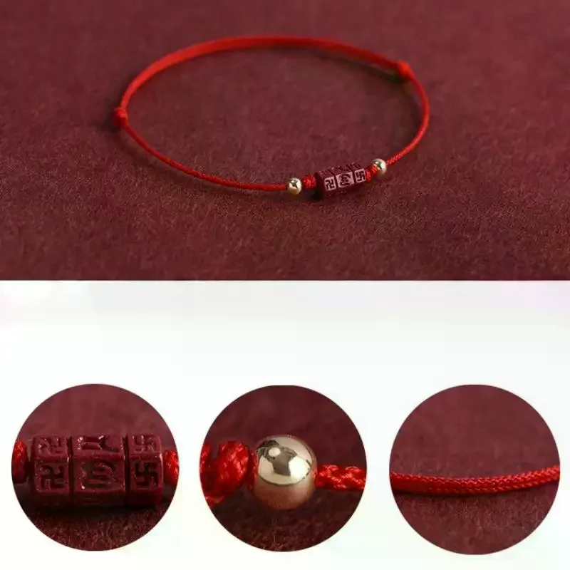سوار سلسلة حمراء مصنوعة يدويًا مع خرز الزنجفر أساور محظوظة قابلة للتعديل للزوجين والأصدقاء مجوهرات هدايا مباركة للعام الجديد #4
