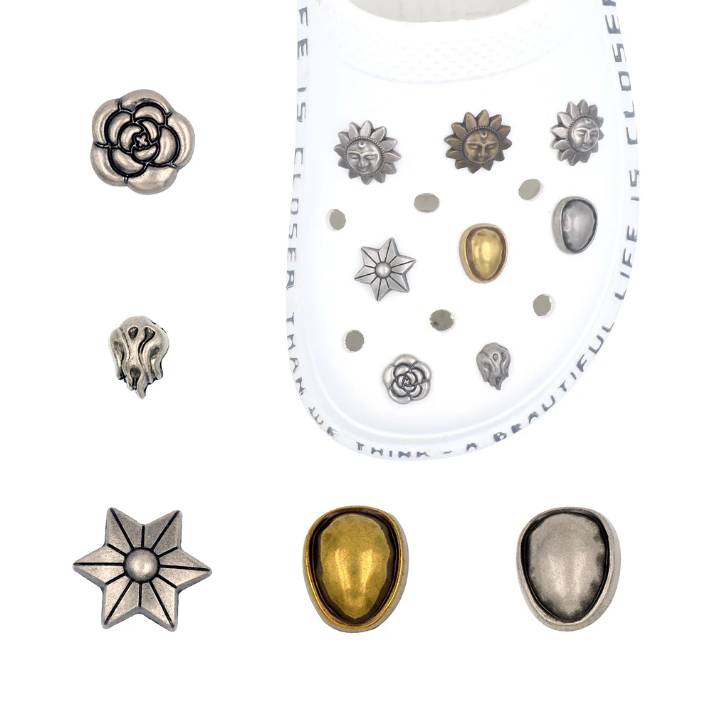 1 Set 14 Pcs Shoe Accessories Charm Plant Крокросы Джиббитц Metal Punk Style Detachable Bow Decorations Slipper Adult Kids Gift