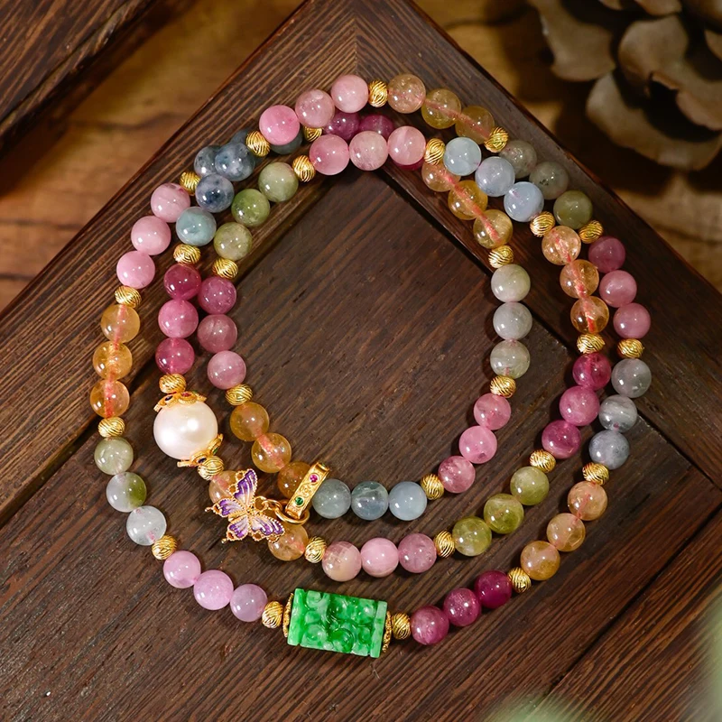 

Natural Tourmaline Bracelet Colorful Tourmaline Natural A-Grade Jadeite Spicy Green Carved Silver-Plated Gold Bracelet