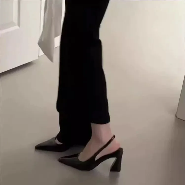 Fashionable Universal Summer 2026 High Heel Sandals Simple Classic Backless Thick Heel Korean Style Low Cut PU Material Ladie...