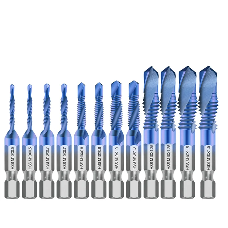 AB51 Hex Shank Screw Thread Metric Tap Drill Bits Screw Machine HSS Compound Drill Hand Tools for Metal Steel Wood Plastic,12