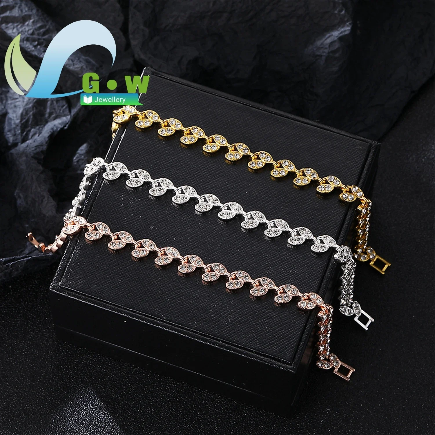 Bracelet Multicolor Diamond Inlaid Leaf Roman Style Fashion Personality Trendy Jewelry for Women Daily Casual Wear Hand Accessor