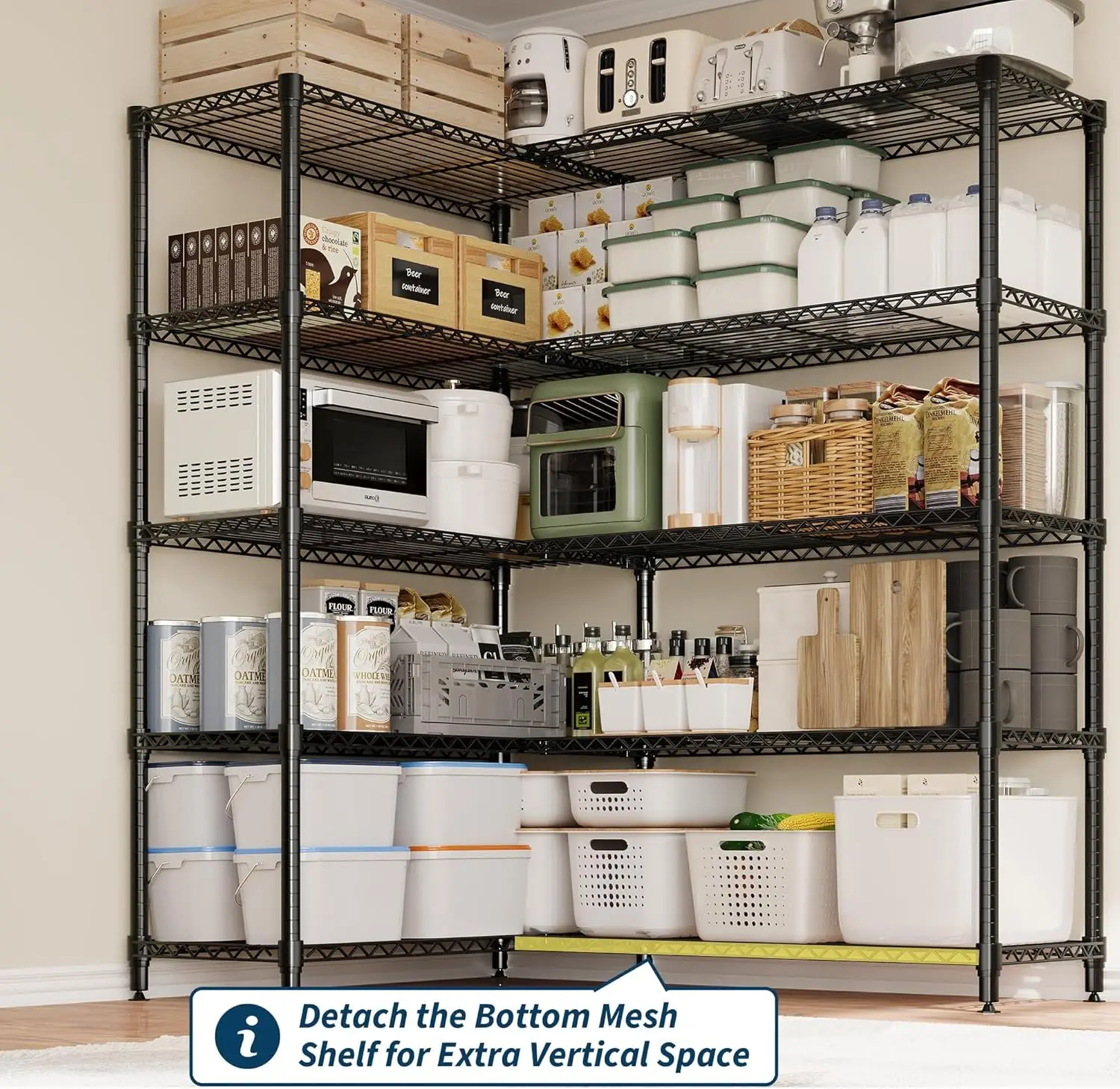 59" W Wire Shelving Unit, 1060LBS 5-Tier Metal Storage Shelves with 4 Locking Casters, Adjustable Heavy Duty Carbon Steel Rack for Garage Pantry, 70.5"H x 13.8"D