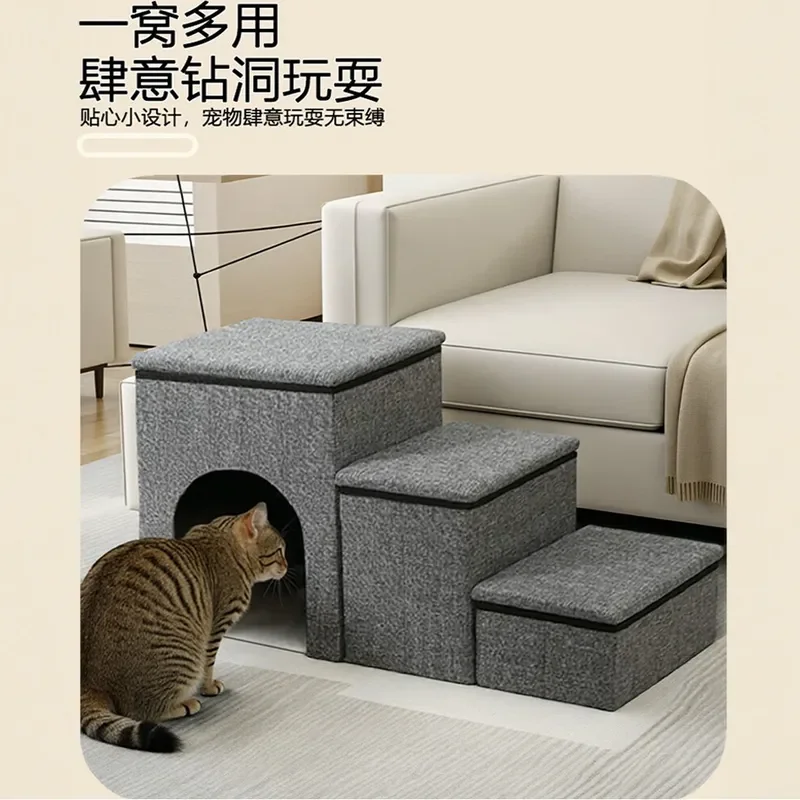 Foldable Pet Staircase for Dogs and Cats Thickened Sponge Steps Non Slip Double Layer Storage Rack Universal Home Furniture