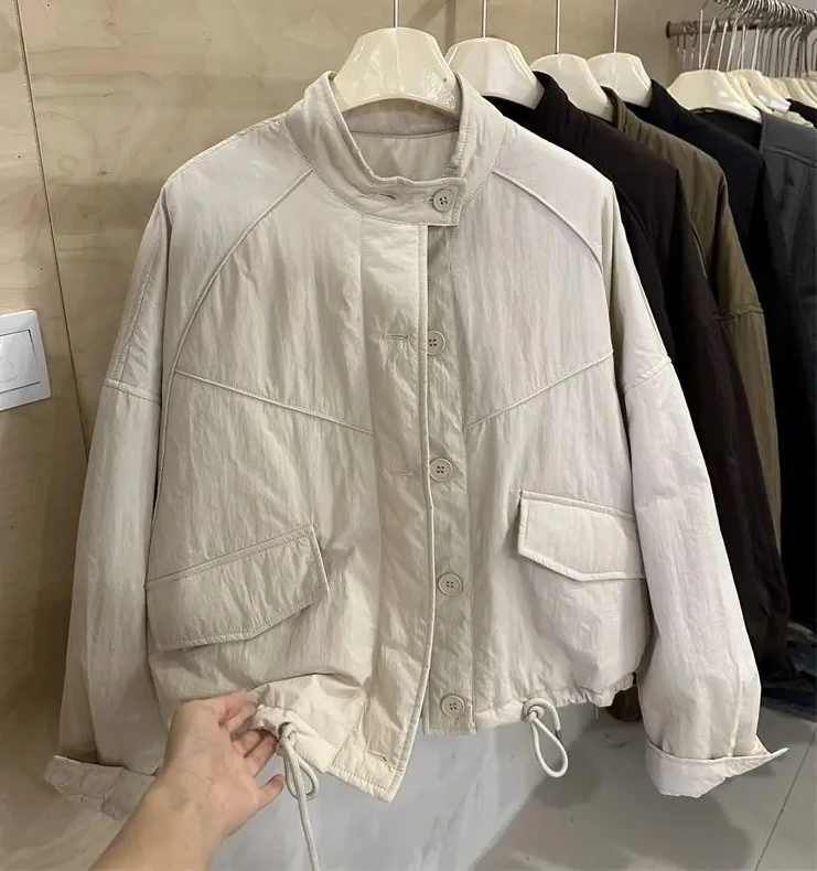 

European Standing Collar Cotton Workwear Jacket For Women'S Autumn And Winter Loose Casual Short Warm Cotton Jacket