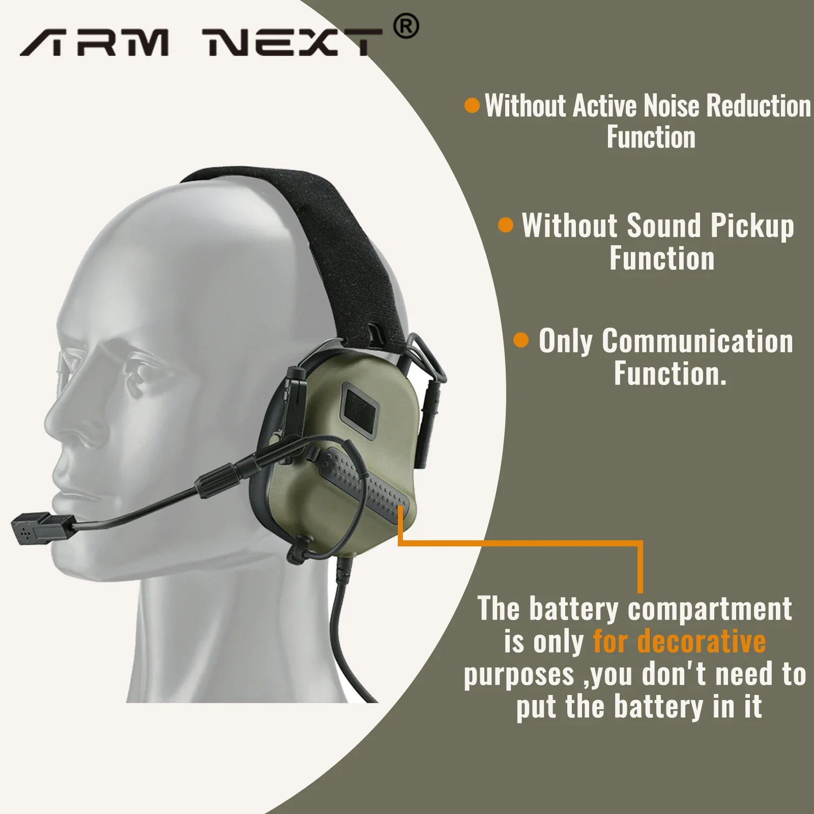 Headset taktis tanpa peredam bising Headset VersionTactical menembak Earmuff digunakan dengan Headset PTT Walkie
