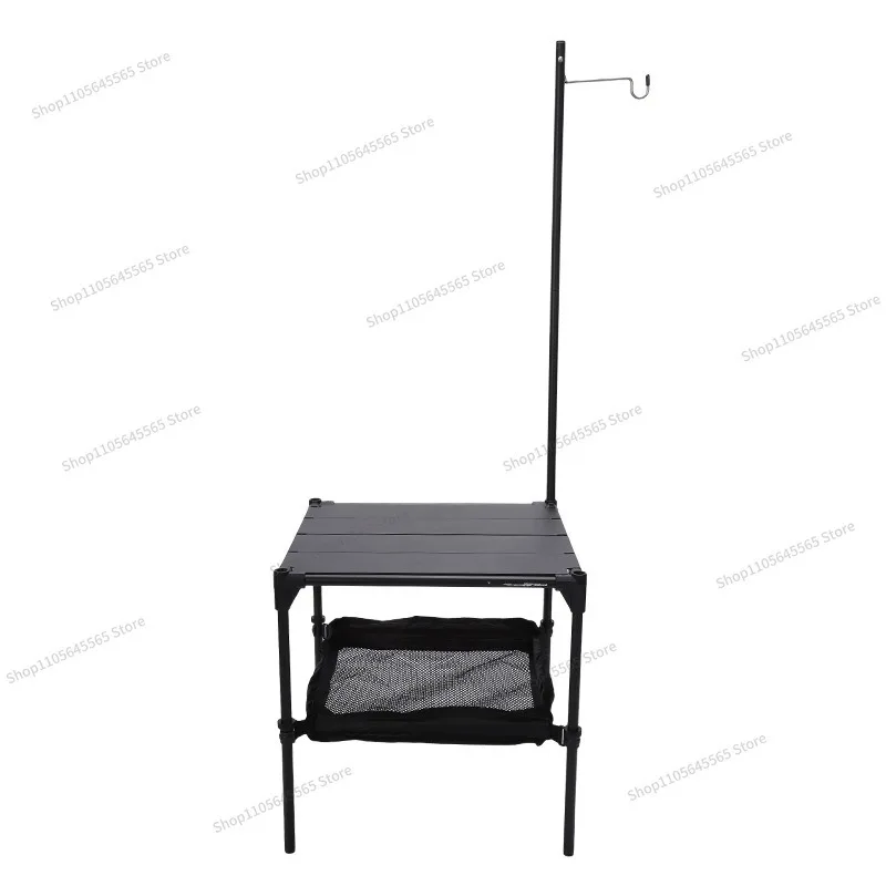Double-layer outdoor portable folding dining table and chairs, camping travel tea table and barbecue table